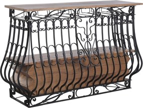 Bar din metal negru și lemn masiv, cu blat natur și rafturi, finisaj vopsit, 97 x 144 x 42 cm, „Périgord”