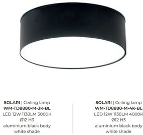 Spot aplicat, Plafoniera LED 3000K SOLARI negru, 12cm