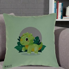 Perna Decorativa Triceratops Kawaii Verde, 40x40 cm, Verde, Husa Detasabila, Perna Inclusa, BEKZ®