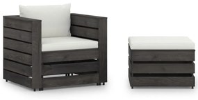 3068146 vidaXL Set mobilier grădină cu perne, 2 piese, gri, lemn impregnat