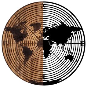 Decorațiune de perete d. 56 cm lemn/metal hartă