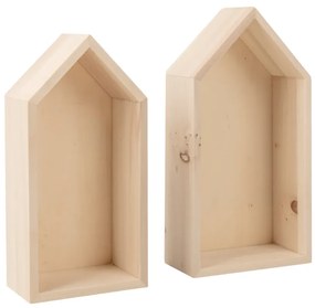 Set de 2 bucati polite din lemn in forma de casuta LITTLE HOUSES