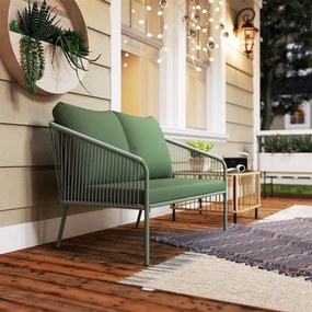 Outsunny Canapea de Grădină cu 2 Locuri, Perne Detașabile, Brațe și Cadru din Oțel, 112x72x76 cm, Verde | Aosom Romania