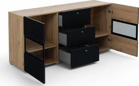 Comodă Baros 26 132 cm - stejar artizanal / negru mat