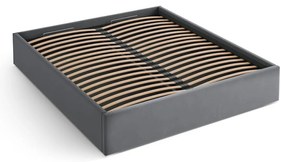 Pat matrimonial gri tapițat cu spațiu de depozitare/fără tăblie cu somieră 200x200 cm Susan – Micadoni