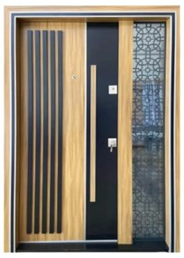 Usa metalica dubla de exterior cu izolatie si vizor Novo Doors NDS1000, Din compozit, 2 yale, Kit complet, Pentru case (Culoare: Nuc, Dimensiune: 140
