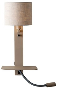 Aplica cu raft si reader LED, port USB si abajur textil in deschis Florence