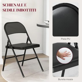 HOMCOM Set de 2 Scaune Pliabile Metalice, Tapițate cu Piele Ecologică PU, pentru Interior, cu Șezut Confortabil și Spătar Deschis | Aosom Romania