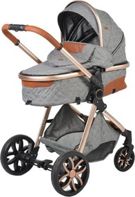 Carucior nou nascuti 2 in 1 NOVOKIDS™ Alma Gold PRO , Cu geanta bebe, Cadru Aluminiu , Amortizoare, Roti din cauciuc plin AVE, Landou, Modul sport,