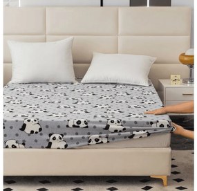 Set lenjerie microfleece + cearsaf 180x200 cm PANDA gri, pat dublu