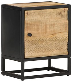 320945 vidaXL Noptieră cu ușă sculptată, 40 x 30 x 50 cm, lemn mango brut