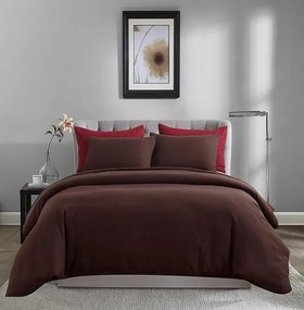 Lenjerie de pat matrimonial Premium Ranforce uni maro ciocolata / 200x220 cm dimensiune standard