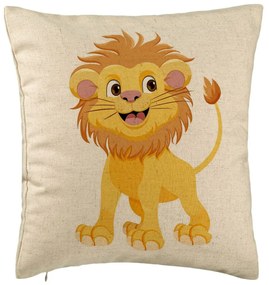 Perna Decorativa, Model copii Little Lion, 40x40 cm, Bej, Husa Detasabila, Burduf