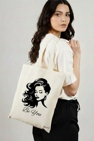 Sacosa de Panza pentru Cumparaturi, Geanta Tote, model Be You 2, 38x34.5 cm, Alba, BEKZ®