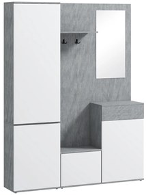 HOMCOM Mobilier 4 în 1 cu Oglindă, Cuiere și Rafturi Interioare Reglabile, Mobilier Multifuncțional, 145x29x184 cm, Gri | Aosom Romania