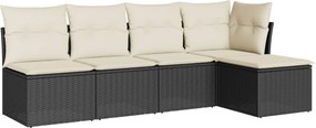 vidaXL Set mobilier de grădină cu perne, 5 piese, negru, poliratan