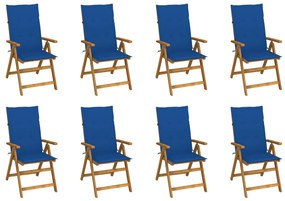 Scaune de gradina pliabile cu perne, 8 buc., lemn masiv acacia 8, Albastru regal, 120 x 50 x 3 cm