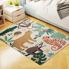 HOMCOM Covor plușat cu Model de Jungle, uşor de întreţinut, Crem + Multicolor | Aosom Romania