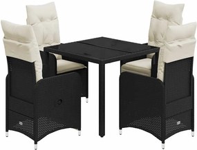 vidaXL Set bistro de grădină cu perne, 5 piese, negru, poliratan