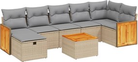 vidaXL Set canapele de grădină, 8 piese, cu perne, bej, poliratan