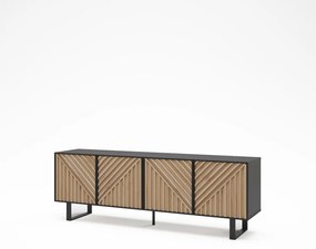 Comodă TV neagră/în culoare naturală cu aspect de lemn de stejar 161x55x35 cm Alana – Marckeric
