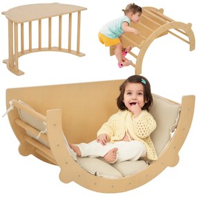 AIYAPLAY 3 în 1 Arca de escaladă, balansoar și masă de joc cu perne, din lemn natural, pentru copii de 18 la 48 de luni | Aosom Romania