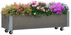 Outsunny Strat Înălțat de Grădină cu Roți, Frână și Strat din Nețesut cu Orificii de Drenaj, 96x30.6x30 cm, Gri Deschis | Aosom Romania