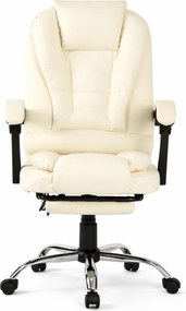 Scaun directorial, Masaj în perna lombară, Suport picioare, Rabatabil, piele PU, Bej