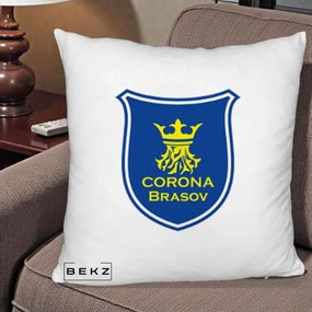 Perna Personalizata Corona Brasov Fotbal, 40x40 cm, Alb Pufos, Husa Detasabila, Perna Inclusa, BEKZ®