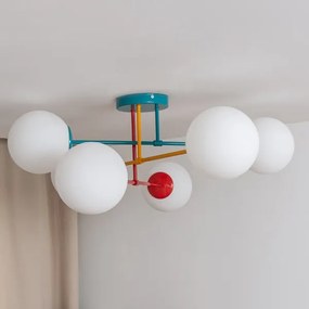 Lustră aplicată MOON, 6x E27/15W/230V, turcoaz/galben/roșu