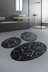 Set 3 Covorase de Baie Marble, Catifea, Negru