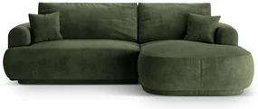 Coltar extensibil dreapta 5 locuri, modular, cu lada depozitare, Ella, Micadoni Home, 271x174x94 cm, catifea, verde