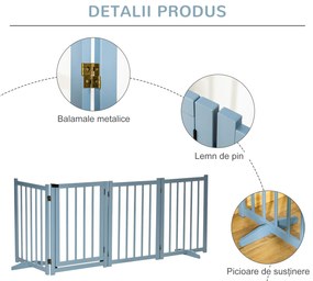 PawHut Poartă de Siguranță Pliabilă pentru Câini Talie Mică/Medie 237.5x36x80 cm Gri | Aosom Romania