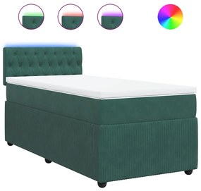 3289947 vidaXL Pat box spring cu saltea, verde închis, 90x200 cm, catifea