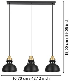 Lustră pe cablu Eglo 390231 ESPINARDO 3xE27/40W/230V negru/auriu