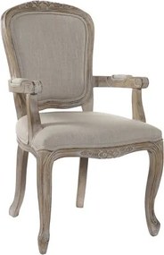 Scaun cu brațe dining Louis XV din lemn sculptat tapițat cu stofă bej, 57×57×94 cm, „Versailles"