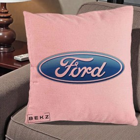 Perna Personalizata cu emblema Ford, 40x40 cm, Roz, Husa Detasabila, Perna Inclusa, BEKZ®