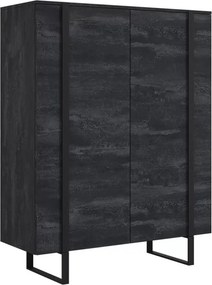 Comodă înaltă Verica 120 cm cu două uși - beton negru / picioare negre