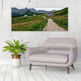 Tablou - Peisaj montan cu case (120x50 cm)