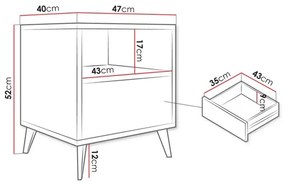 Noptieră OVESSI 52x47 cm negru/stejar artisan