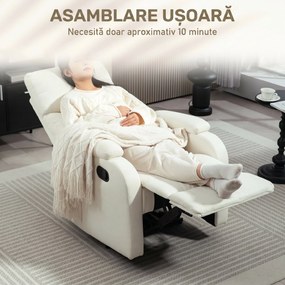 HOMCOM Fotoliu Recliner din In cu Suport Reglabil pentru Picioare, 69x91,5x103 cm, Alb crem | Aosom Romania