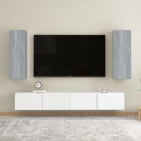 815750 vidaXL Comode TV, 2 buc., gri sonoma, 30,5x30x90 cm, lemn prelucrat