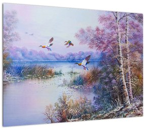 Tablou pe sticlă - Sosirea toamnei, pictură în ulei (70x50 cm)