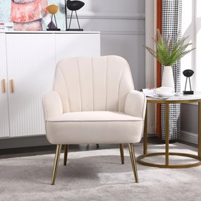 Fotoliu de salon modern din catifea, Design ergonomic, Bej