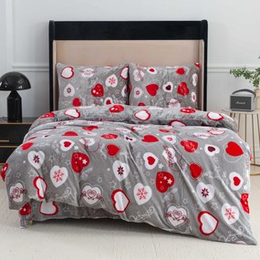 Lenjerie cocolino CHRISTMAS HEART gri Dimensiune lenjerie de pat: 2 buc 70 x 90 cm | 200 x 220 cm