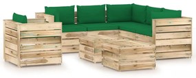 Set mobilier de gradina cu perne, 8 piese, lemn verde tratat green and brown, 8