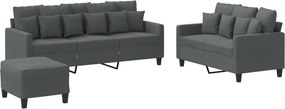 vidaXL Set de canapele cu perne, 3 piese, gri închis, textil