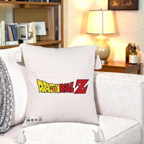 Perna Personalizata Dragon Ball Z Clasic, 40x40 cm, Bej cu Franjuri, Husa Detasabila, Perna Inclusa, BEKZ®