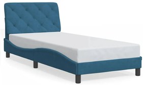 3213829 vidaXL Cadru de pat cu lumini LED, albastru, 90x190 cm, catifea
