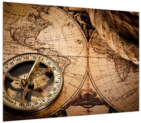 Tablou cu harta lumii și busolă (70x50 cm), în 40 de alte dimensiuni noi